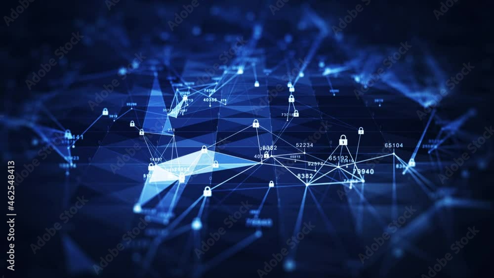 Poster data protection technology concept cyber security and privacy. a small padlock binary polygon that a