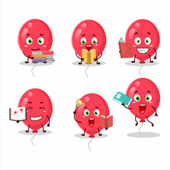 A picture of red balloons cartoon character concept reading an amusing book