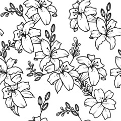 Outline lily seamless pattern. Vector illustration.