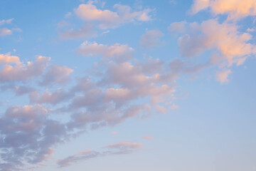 Beautiful panoramic landscape with the blue pink gold cloudy. Selective focus.