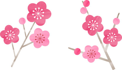 かわいい梅の花のイラストセット