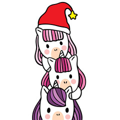 Cartoon cute Christmas and New year unicorns vector.