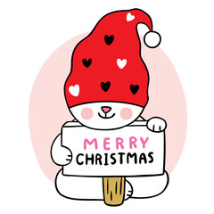 Cartoon cute Christmas and New year bear and gnome hat vector.