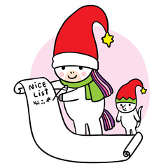 Cartoon cute Christmas and New year unicorn and mouse and list vector.