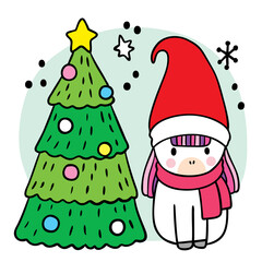 Cartoon cute Christmas and New year unicorn and christmas tree vector.