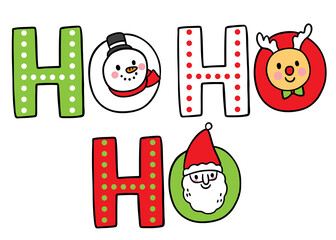 Cartoon cute Christmas and New year snowman and deer and santa claue vector.