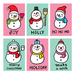 Cartoon cute Christmas and New year snowman greeting vector.