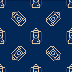 Line Camping lantern icon isolated seamless pattern on blue background. Vector
