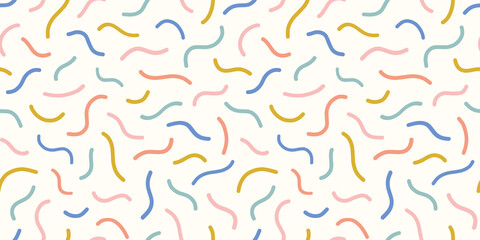 Abstract squiggle pattern background border. Fun modern design element of wavy lines in a tossed border design, trendy colours.