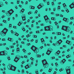 Black Iced coffee icon isolated seamless pattern on green background. Vector