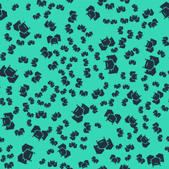 Fototapeta premium Black Hive for bees icon isolated seamless pattern on green background. Beehive symbol. Apiary and beekeeping. Sweet natural food. Vector