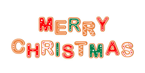 Merry Christmas. Gingerbread letters on a white background. Cartoon style.