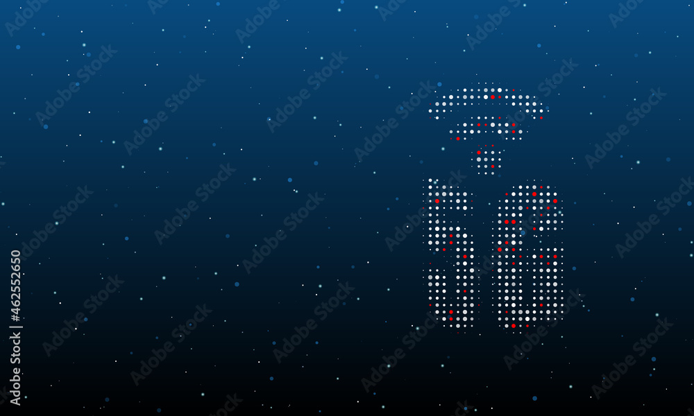 Poster on the right is the 5g symbol filled with white dots. background pattern from dots and circles of di