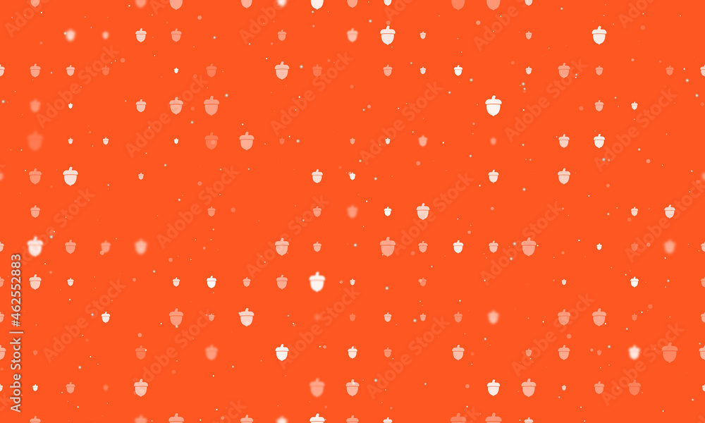 Poster seamless background pattern of evenly spaced white acorn symbols of different sizes and opacity. vec