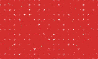 Seamless background pattern of evenly spaced white cosmic symbols of different sizes and opacity. Vector illustration on red background with stars