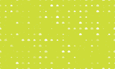 Seamless background pattern of evenly spaced white tourist tents of different sizes and opacity. Vector illustration on lime background with stars
