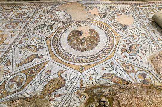 Plovdiv, Bulgaria - 08.10.2021: The Bishop's Basilica and the roman mosaic heritage of Philippopolis	
