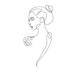 Minimalistic Female Figure One Line Drawing. Linear Woman Body. Female Body Modern Abstract Line Art Drawing. Vector Illustration.
