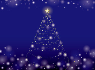 Holiday illumination with a tree illustration blue background