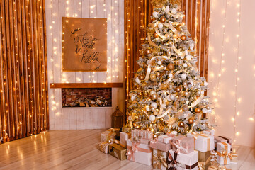 beautiful Christmas tree in gold style