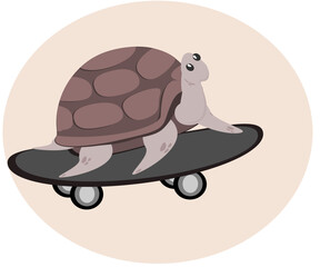 turtle , tortoise skateboarding cute animals sport movement fast vector illustration Slow animals on fast rides