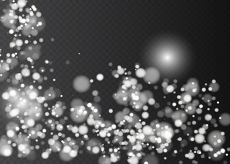 Bokeh background. Snowflakes isolated. Vector sparkles on a transparent background.