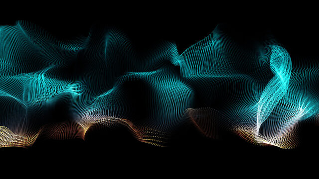 abstraction of neon wave on black background. blue abstract texture