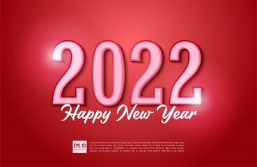 Fototapeta na wymiar Happy new year 2022 text typography design with christmas decoration