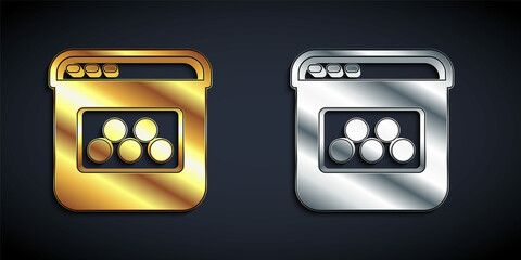 Gold and silver Taxi mobile app icon isolated on black background. Mobile application taxi. Long shadow style. Vector