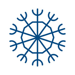 Snowflake vector line icon. Svg sign of blue snowflake for xmas symbol, new year decoration, Christmas web banner. Linear ice or snow emblem. Festive Winter season logotype. Minimalist illustratio

