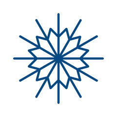 Snowflake vector line icon. Svg sign of blue snowflake for xmas symbol, new year decoration, Christmas web banner. Linear ice or snow emblem. Festive Winter season logotype. Minimalist illustratio

