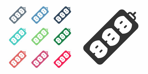 Black Electric extension cord icon isolated on white background. Power plug socket. Set icons colorful. Vector