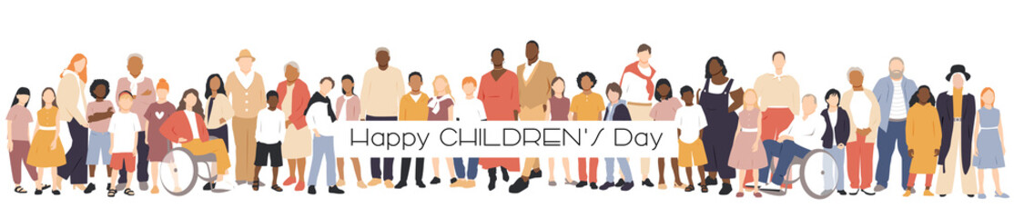 Happy Children's Day card. Multicultural group.