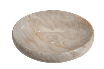 sink bowl made of natural stone beige color, marble, sanitary ware isolated on white background 