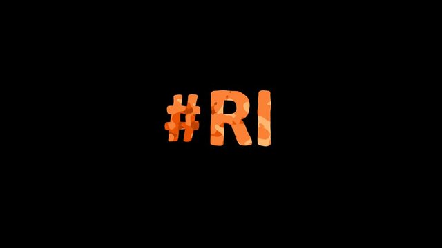 Hashtag #RI. Animated text. Transparent Alpha channel, 4K video. Color movable letters pattern, fluid aqua effect. RI is abbreviation for the US American state Rhode Island