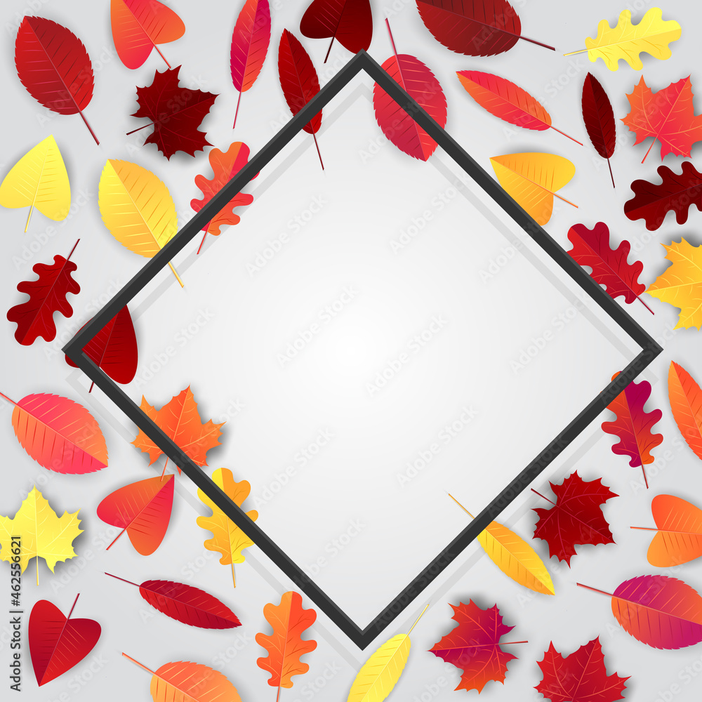 Wall mural autumn banner with red and orange leaves . free empty space for text. advertisement promo. realistic