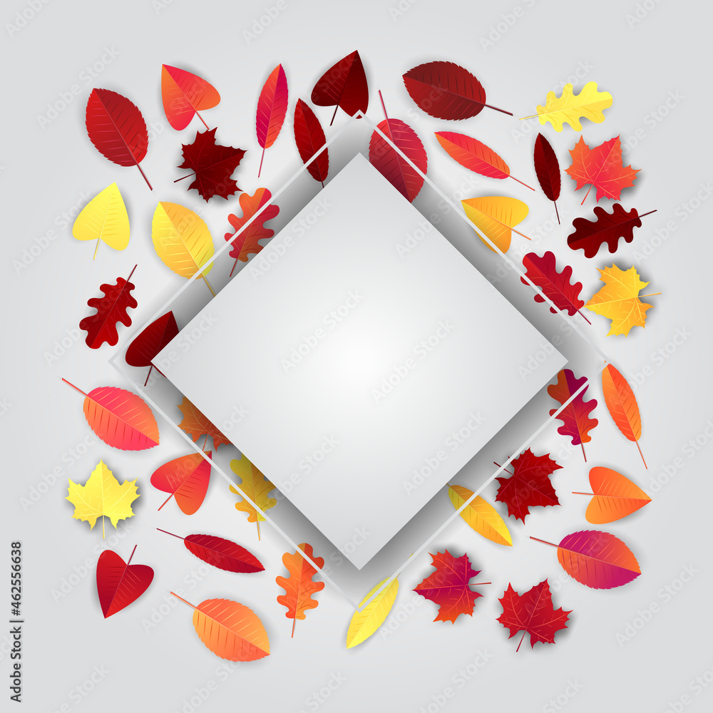 Wall mural autumn banner with red and orange leaves . free empty space for text. advertisement promo. realistic