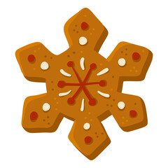 Christmas cookie decorative snowflake, Happy New Year cake, cute illustration isolated on white background. Vector