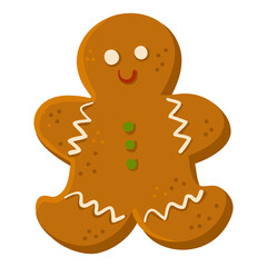 Christmas cookie gingerbread man, Happy New Year cake, cute illustration isolated on white background. Vector