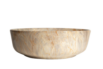 Beige round natural stone marble sink, sanitary ware on white background 