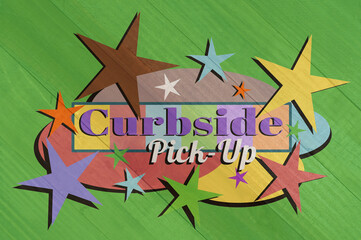 Mid-century modern curbside pick-up sign on wood grain texture