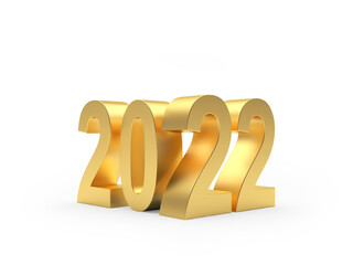 New year number 2022 made of gold isolated on white background. 3D illustration 