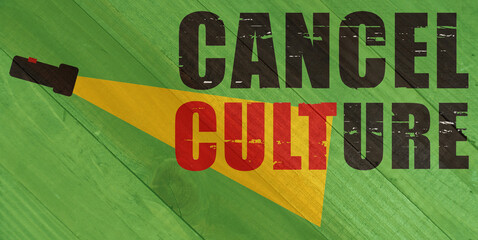Cancel culture sign on wood grain texture