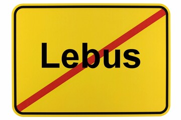 Illustration eines Stadtausgangsschildes der Stadt Lebus