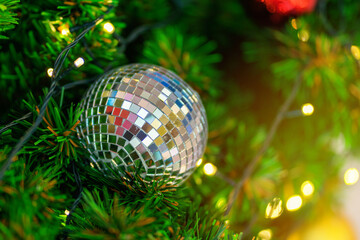 Christmas tree with decoration for Christmas and New Year holiday background