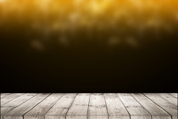 Wood table or stump on flame with bokeh background.