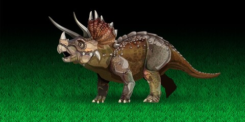 Triceratops is a genus of herbivorous ceratopsid dinosaur that lived late Maastrichtian stage of the late Cretaceous period. triceratops dinosaur - vector illustration