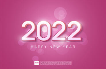 Happy new year 2022 number design on soft pink greeting card