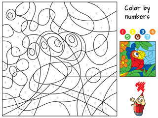 Parrot. Color by numbers. Coloring book