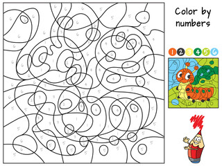 Caterpillar. Color by numbers. Coloring book